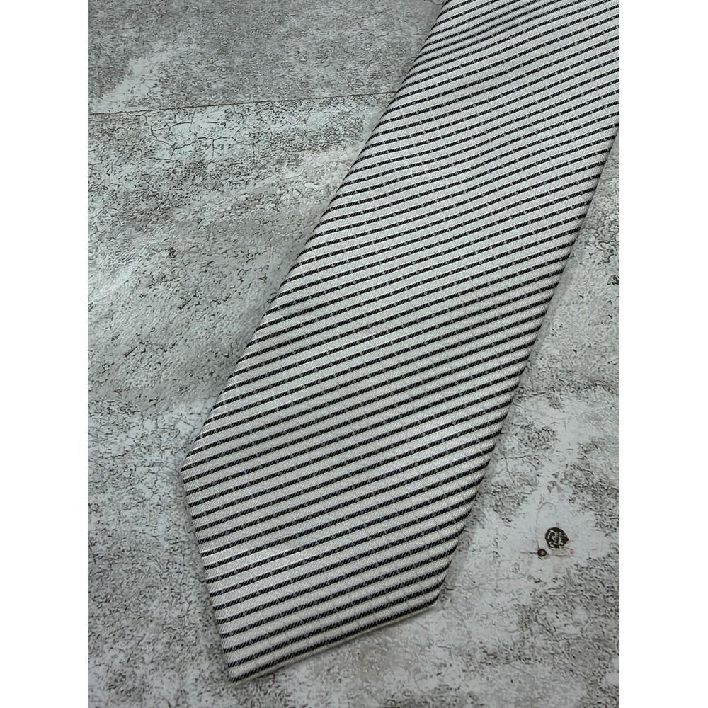 Calvin Klein Necktie Mens OS Silver Striped Silk Blend Narrow